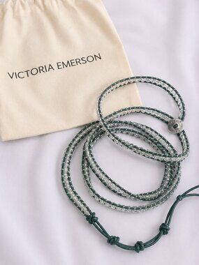 Victoria Emerson Crystal Wrap Bracelet Black Leather 5 Wrap New Jewelry